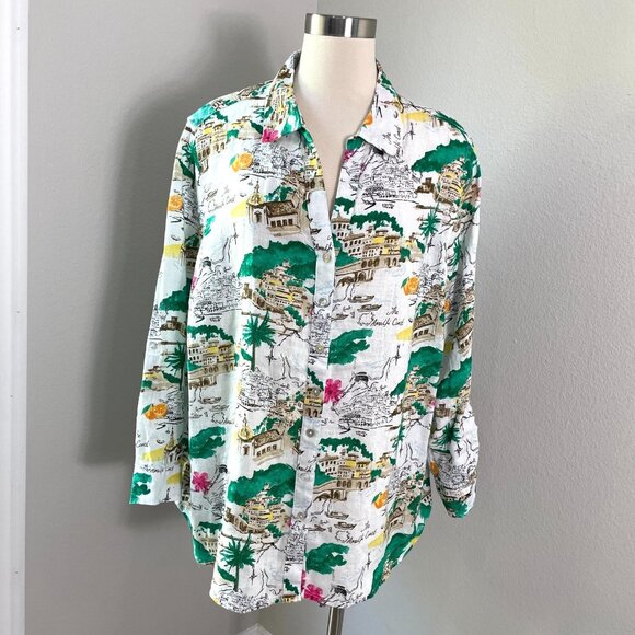 NEW Cynthia Rowley Womens Plus 2X New Amalfi Coast 100% Linen Shirt Top Blouse - Picture 1 of 12